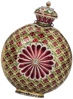 Vibrant ceramic plate adorned with intricate Islamic patterns, part of the Khalili Collection.